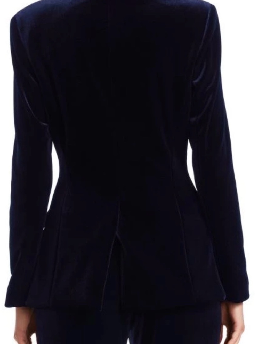 Rickie Freeman for Teri Jon Navy Velvet Blazer with Black Ostrich Feather Trim - Picture 4 of 11